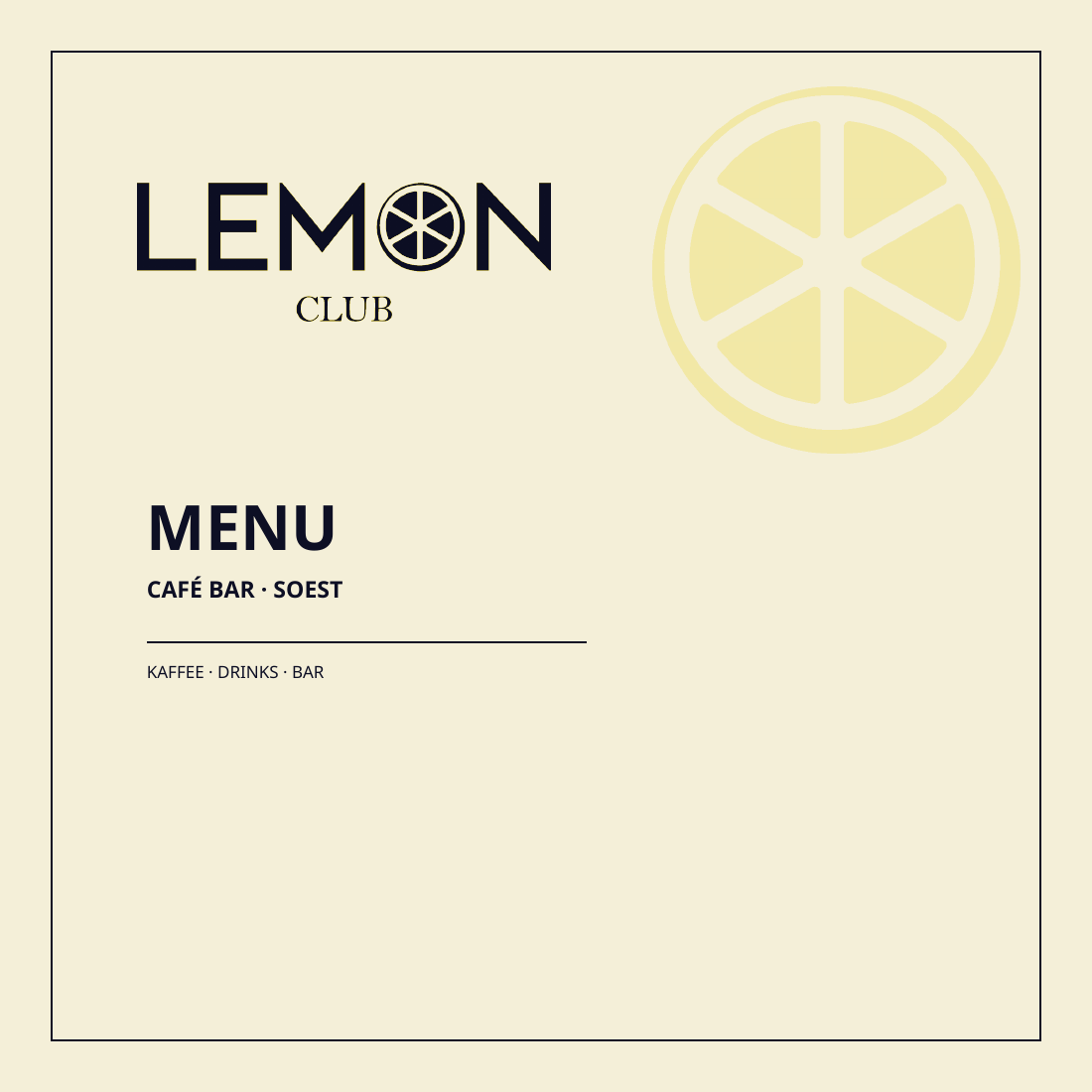 Titelseite der aktuellen Lemon Club Speisekarte